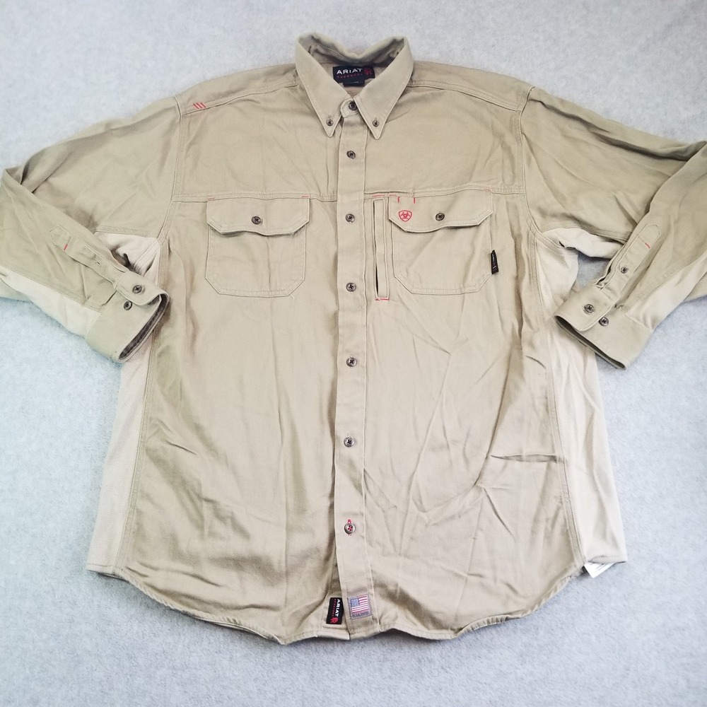 Ariat Work Shirt Mens XL Khaki FR Flame Resistant CAT 2 Vented 10025402